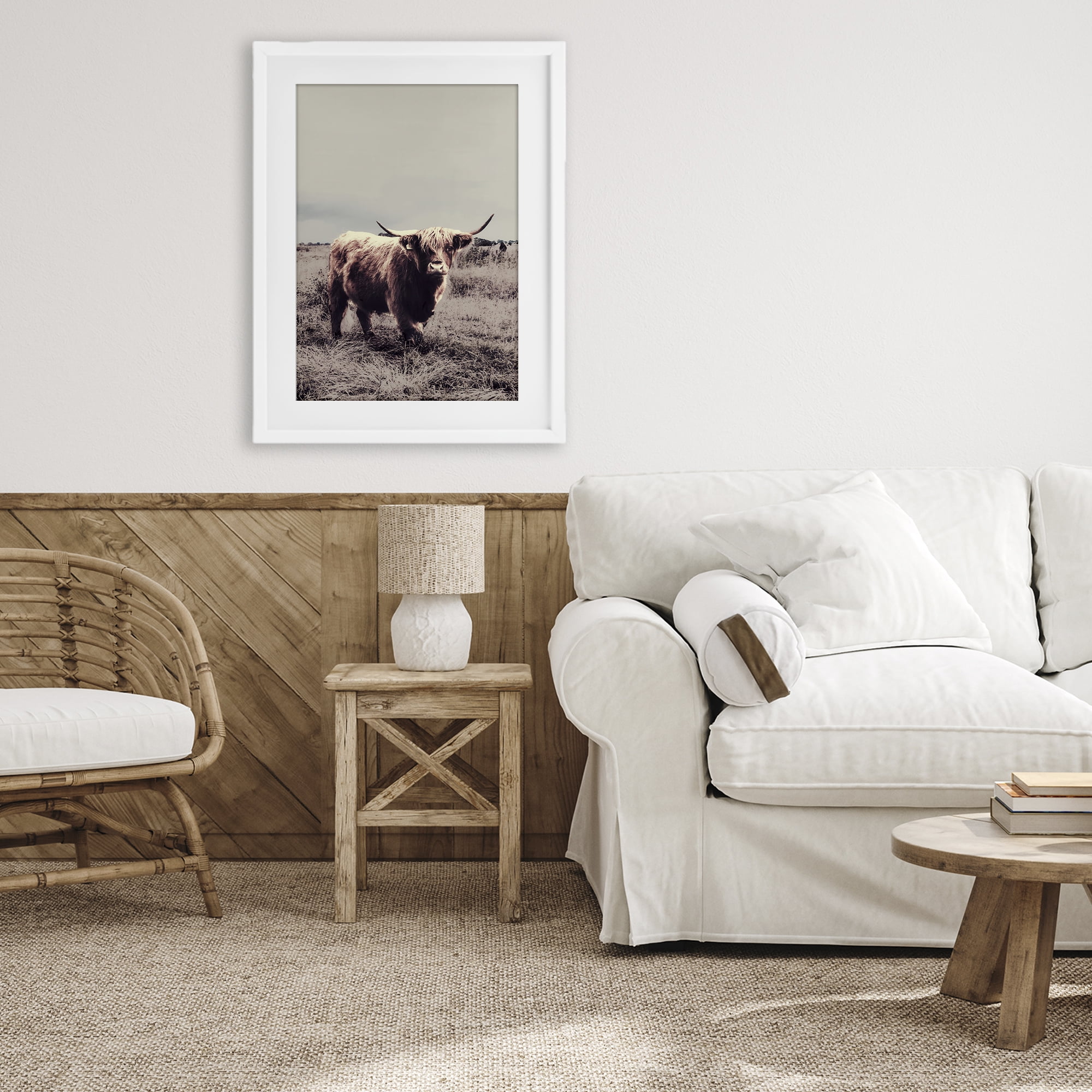 Stupell Industries Horned Cattle in Pasture White Framed Print Under Glass, design by SD Graphics Studio