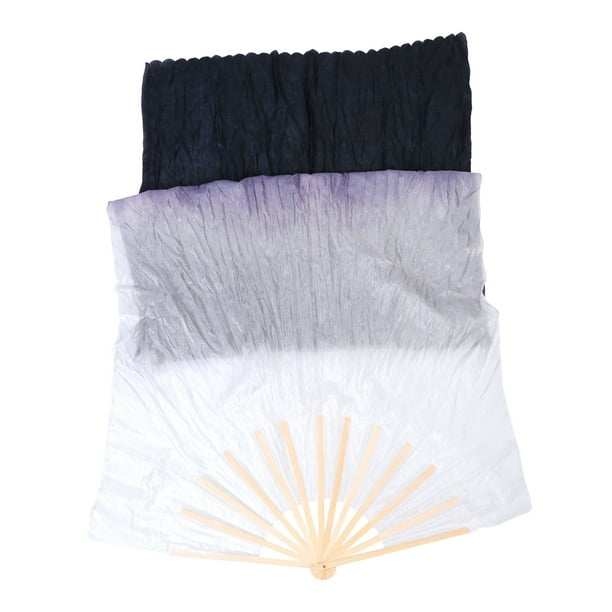 Abanico de danza del vientre alargado de 1,8 m, de bambú y seda, con degradado de color para mujeres adultas (blanco, gris, negro)