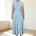 thumbnail image 4 of LWavelet Women's Plus Size Ditsy Floral Maxi Dress Short Sleeve Tie Waist Casual Cute Dress with Pockets Dark Blue 3XL, 4 of 7
