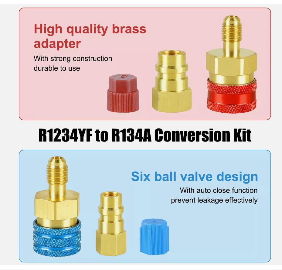 R1234YF Quick Couplers Kit, R1234YF to R134A Conversion Kit, High/Low Side Quick Coupler Adapter, 1234YF Quick Couplers Adapters & AC Hose Connectors for Car AC Refrigerant Charging-2PCS