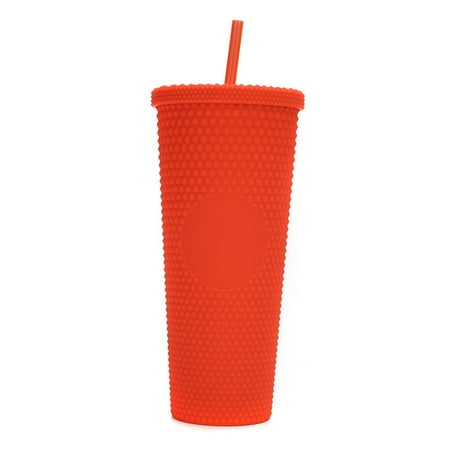 

Htovila 710ML/24OZ Large Capacity Water Cup Fully Studded Matte Tumbler Reusable Cup with Wide Opening Leak-Proof Lid Straw