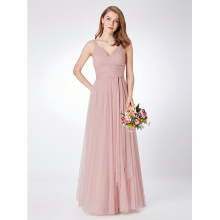 Ever-Pretty Women's Elegant Long Tulle Party Wedding Guest Bridesmaid Maxi Dresses for Women 7303 Blush US (Best Fall Wedding Guest Dresses)