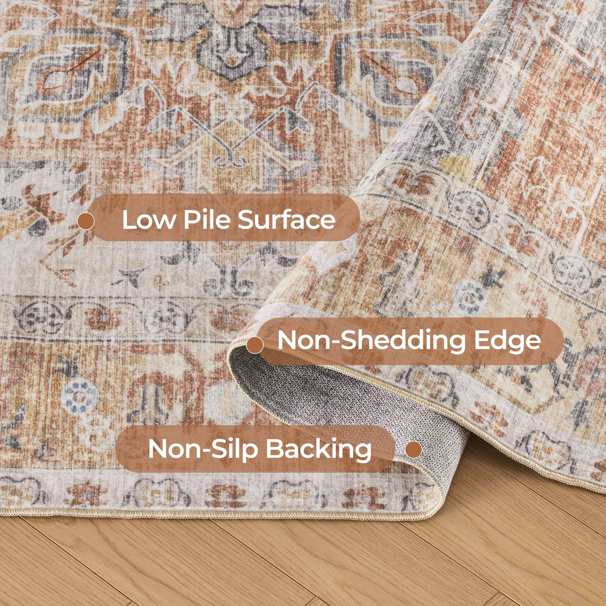 Kokia 8x10 Oriental Area Rug Living Room Washable Non Slip Boho Soft Rugs Bedroom Dining Room Decor-Orange