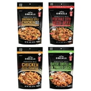 OMEALS 4 Pack Hot Dinner MRE Meals - Includes Vegetable Stew, Cheese Tortellini, and Chicken Pram, and Southwest Chicken with Rice