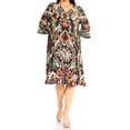 thumbnail image 1 of Sakkas Ozana Women's Midi Cocktail V Neck Dress 3/4 Sleeve Casual Floral Print - 565-Black - S/M, 1 of 5