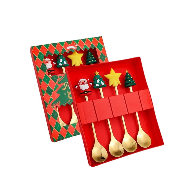 Cuchara y Tenedor de Navidad Ganfancp Set de Regalo de 4 Acero Inoxidable