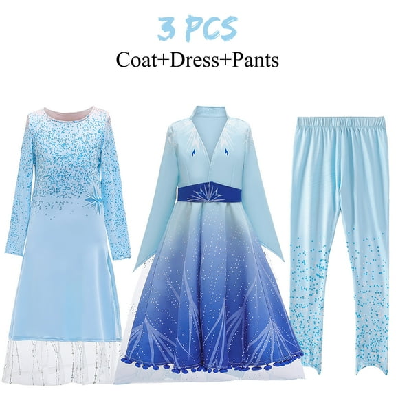 Princess Elsa 2 Costume for Girls Snow Queen Suits for Cosplay Party Age 3-8 Years