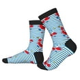 thumbnail image 2 of KLL Red Funny Crab on Blue Stripe Print Cool Socks Men's Women's Crew Socks Funny Crazy Novelty Stockings, 2 of 7