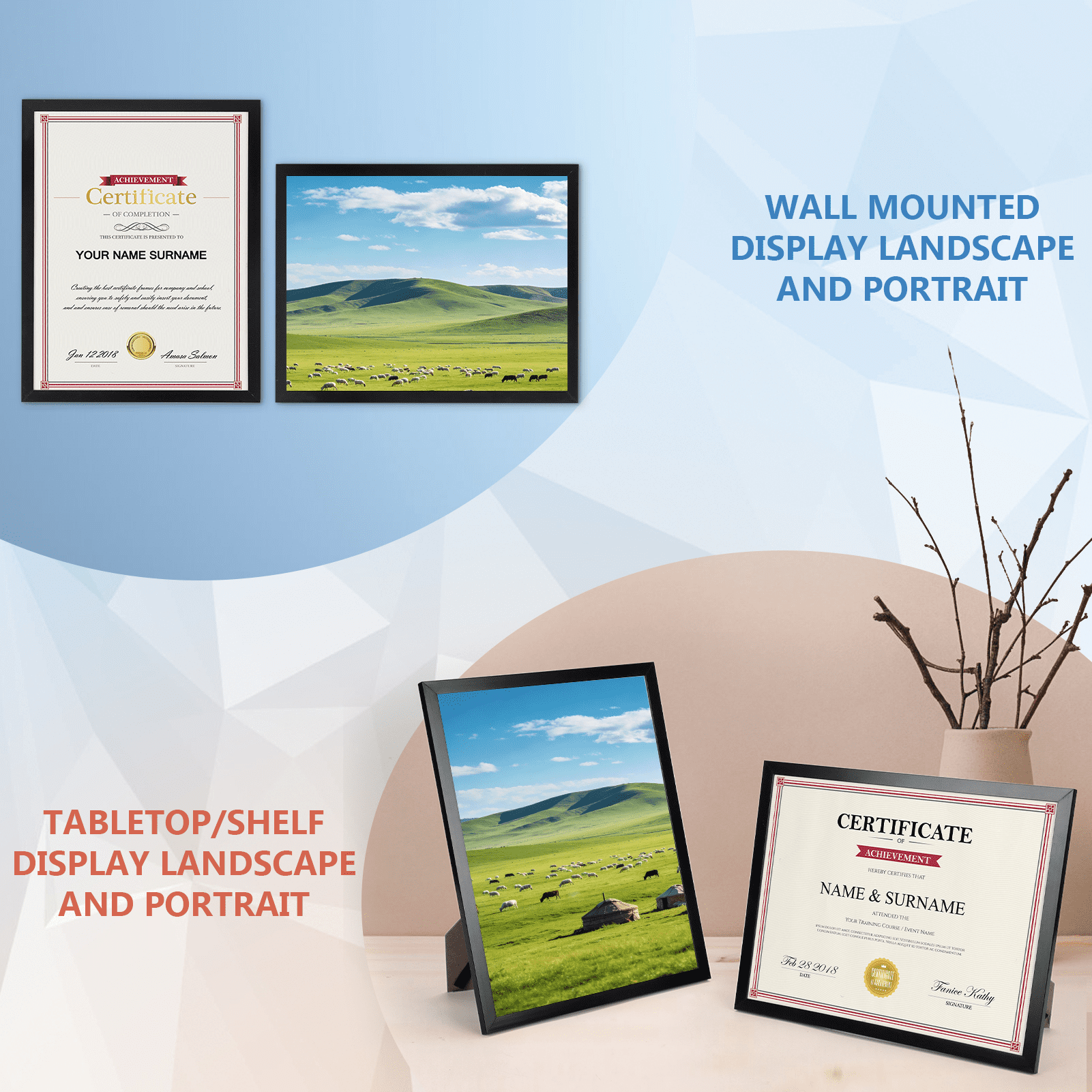 18 Pack 8.5x11 Picture Frame for Wall Mount and Tabletop Display