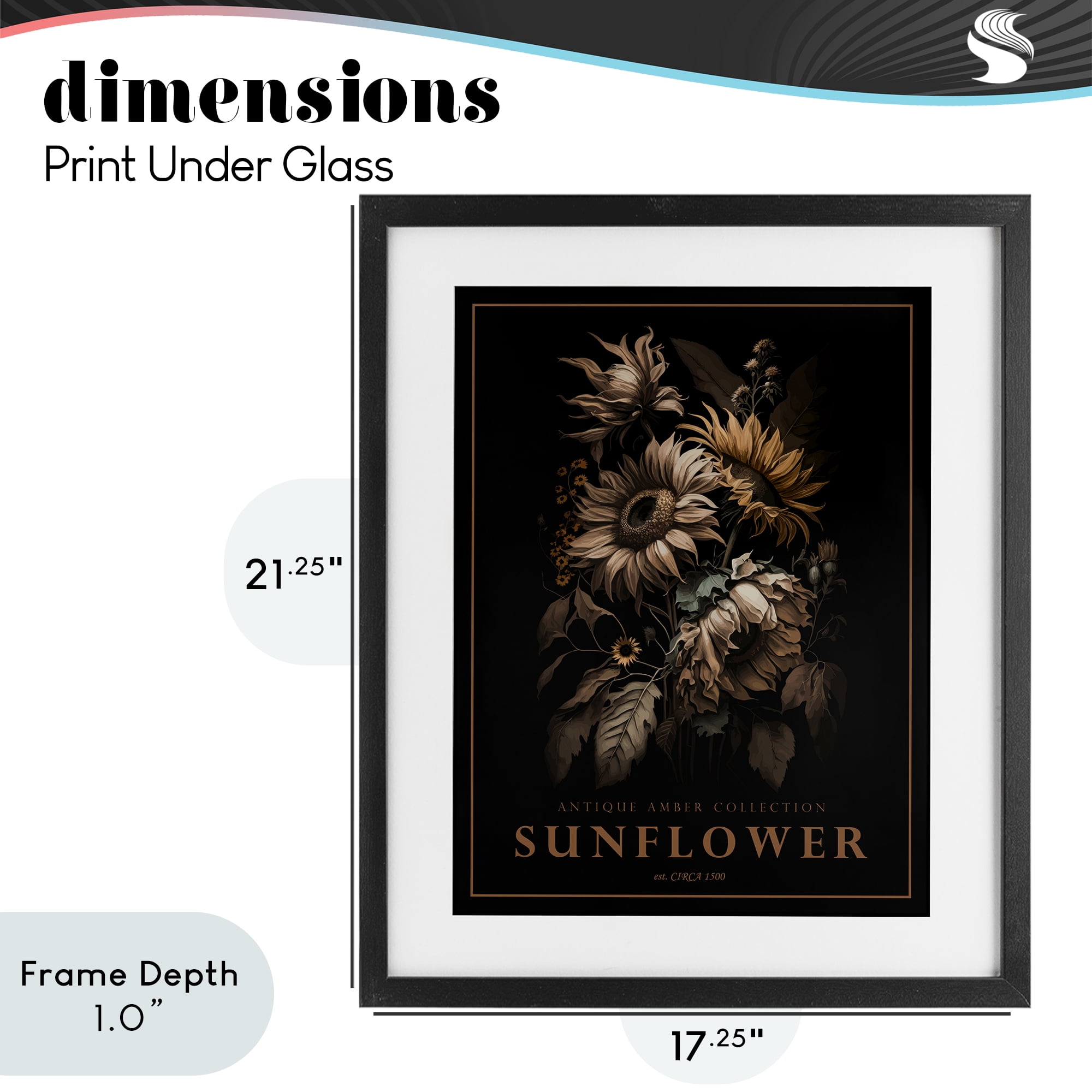 Stupell Industries Antique Sunflower Bushel Black Framed Print Under Glass, design by Christopher Giampietro