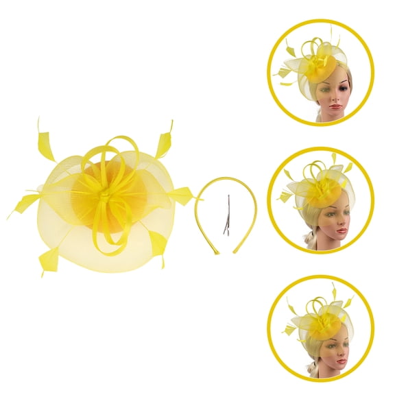 Masteelf  Women Wedding Hat Gauze Fascinator Headband Hair Decor Banquet Mother Yellow