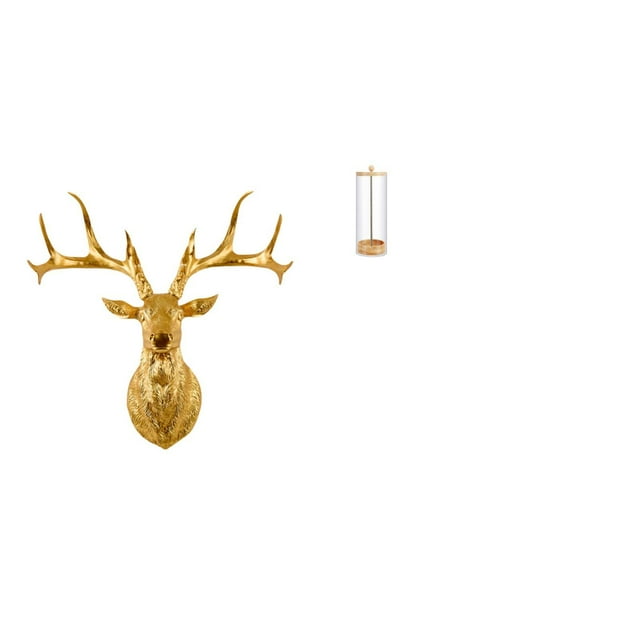 Escultura de cabeza de ciervo de resina estilo bohemio para montar en la pared, decoración y organizador de pajitas transparentes para oficina, hogar,