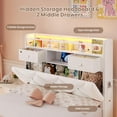 thumbnail image 3 of Afuhokles Twin LED Bed Frame with Storage Headboard and Charging Station, Velvet Upholstered Platform Bed Frame, White, 3 of 9