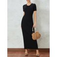 thumbnail image 4 of Caoirhny Women Fashion Long Dress Solid Color Round Neck Short Sleeve Dress Summer Tie-Up Party Rib Knit Dress, 4 of 9