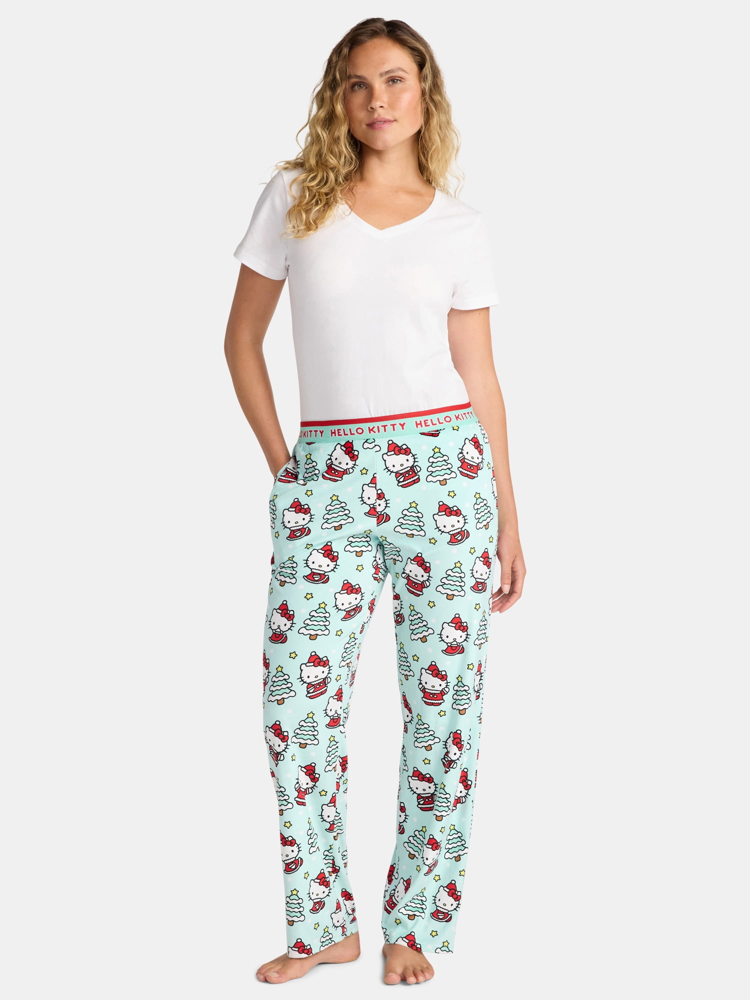 Hello Kitty Women's and Women's Plus Christmas Print Velour Sleep Pants, Sizes XS-3X