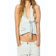 thumbnail image 5 of Biezeib Women's Denim Tank Tops Lacing Closure Halter V-Neck Curved Hemline Sleeveless Solid Color Crop Vest, 5 of 6
