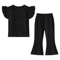 thumbnail image 2 of Amidoa Girls Summer 2 Piece Outfits Kids Ruffle Sleeve T-Shirt and Cute Casual Pants Clothing Sets Black Size 3T, 2 of 5