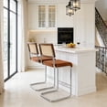 thumbnail image 7 of Hi loPres Set of 2 Mid-Century Modern Bar Stools, 25" Counter Height Kitchen Island Stools with Hand-Woven Rattan Back & Brown Velvet Seat, Chrome, 7 of 7
