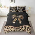 thumbnail image 3 of Homewish Girls Vintage Ribbon Twin Bedding Sets 7-Piece, Brown Leopard Print Bowknot Bedding Comforter Set, Old Fashion Reversible Sheet Sets, Breathable Home Decor, 3 of 8