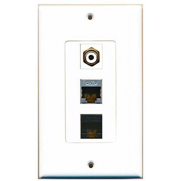 RiteAV - 1 Port RCA White and 1 Port Shielded Cat6 Ethernet and 1 Port Cat6 Ethernet Black Decorative Wall Plate Decorative
