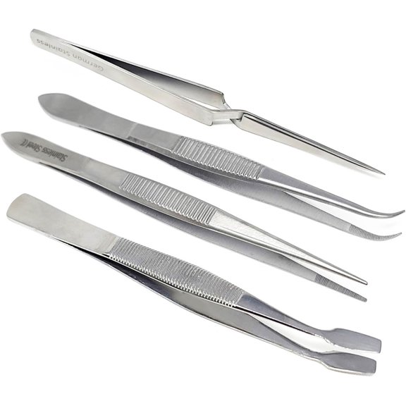 A2ZScilab- Stainless Steel Tweezers - Precision Pick-Up Tool - Easy Grip Tweezers - Set of 4 Pcs - For Electronics, Laboratory Work, Diamond Handling, Jewelry-Making/Repairing, Craft, Soldering