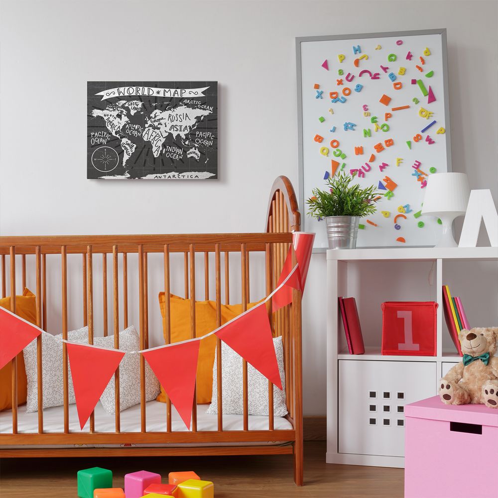 The Kids Room by Stupell Kids World Map Black and White Nursery Design Canvas Wall Art by Daphne Polselli