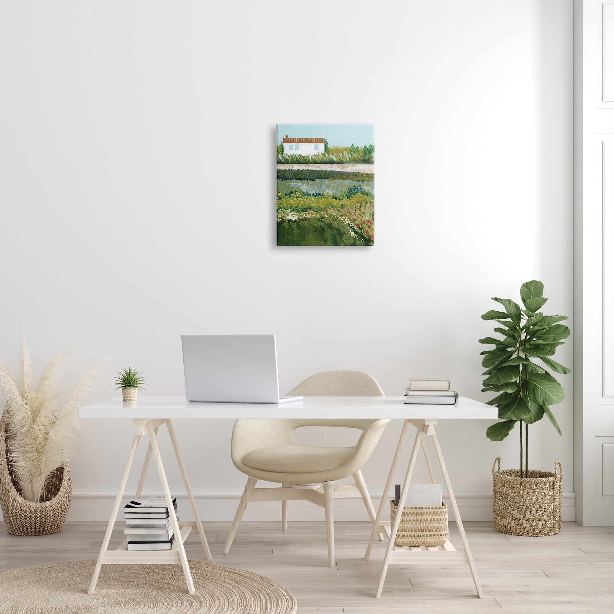 Stupell Rural Cottage Wildflowers Blooming Landscape Painting Gallery Wrapped Canvas Print Wall Art
