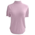 thumbnail image 4 of XIAONU Blouse For Womens High-Neck Ribbed Shirt Solid Color Basic Simple Short-Sleeve Knitted Pullover T-Shirt, 4 of 6