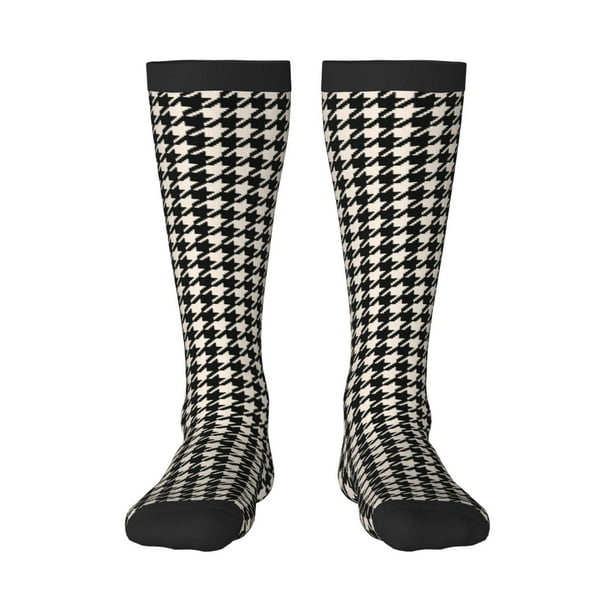 Fotbe Black and white houndstooth Calcetas Divertidas Estampadas para Hombre y Mujer, Calcetas de Algodón hasta la Rodilla para Caminar, Correr, Enfermería y Embarazo
