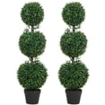 thumbnail image 1 of HOMCOM 3.3FT Artificial Boxwood Topiary Trees Fake Plants Set of 2, Green, 1 of 9