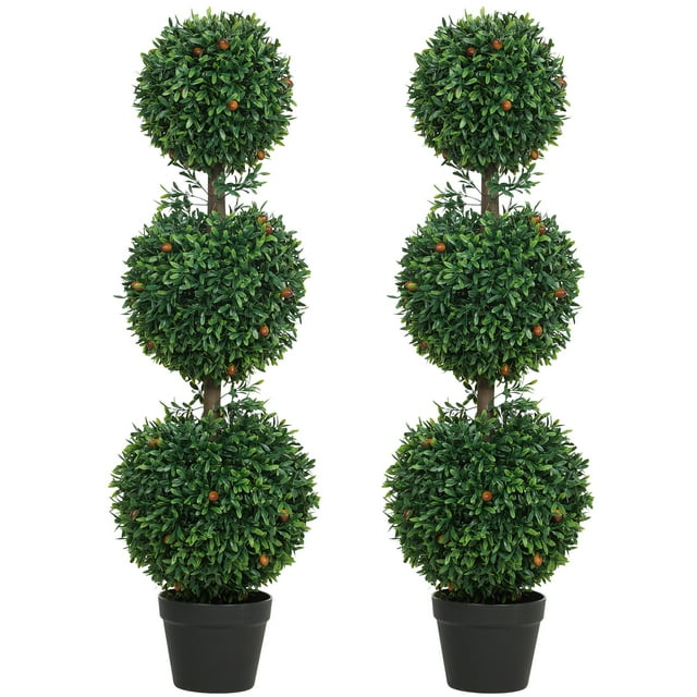 HOMCOM 3.3FT Artificial Boxwood Topiary Trees Fake Plants Set of 2, Green
