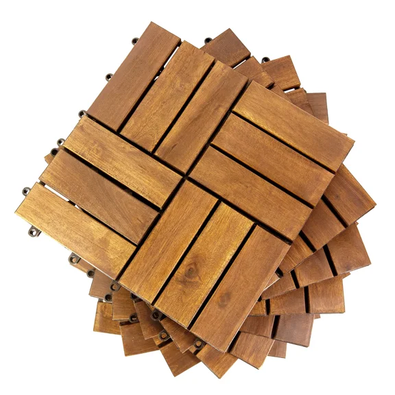 Buytoshop 12'' x 12'' Interlocking Deck Tiles, High-quality Acacia Wood Modular Flooring, 10Pcs,Brown