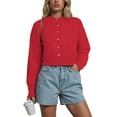 thumbnail image 6 of idosla Cropped Cardigan Bolero Shrug for Women, Button Down Long Sleeve Knit Sweater for Dresses,for Jeans (Red, M), 6 of 6