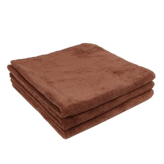 3pcs 400gsm Brown Microfiber Cleaning Cloth Absorbent Car Washing Towel 40 x 40cm