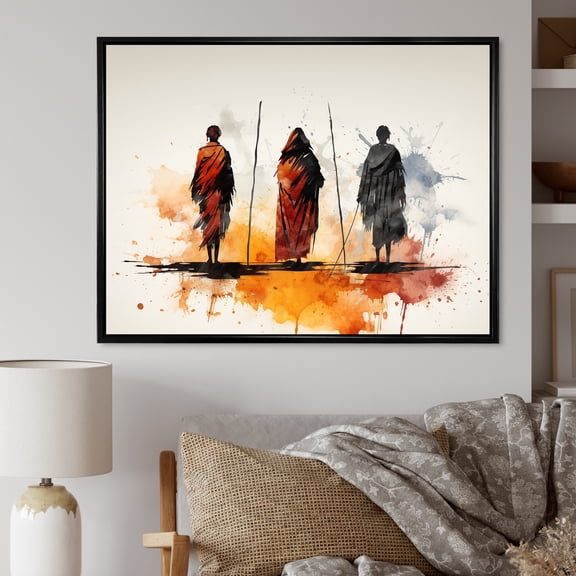Designart "Somali Nomadic Tales in Orange I" People Framed Wall Art - Global Orange African Tribal Entryway Framed Wall Art Print
