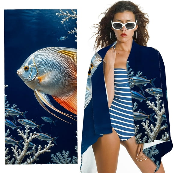 RKSupls Oversized Microfiber Beach Towel - tropical fish coral reef ocean underwater Print,  for Bathroom,Beach, Soft Super Absorbent- 30x60 in