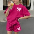 thumbnail image 6 of Virmaxy Bow Print Tee and Shorts Set Girls Summer Two Piece Casual Outfit with Round Neck Top for Playdates and Daily Activities, for 3-14Y Hot Pink, 6 of 6