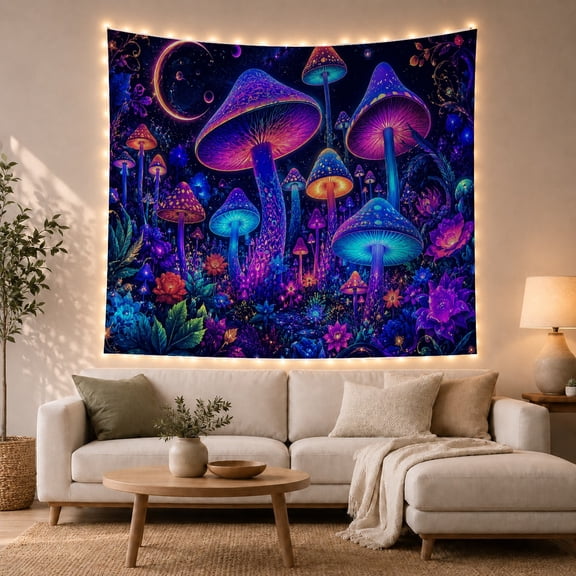 Floral Garden Forest with Filled Variety Bioluminescent, Mystical Fantasy for Space Lovers, Aesthetic Wall Decor, Mother'S Day Gift, Tapestry Wall Hanging for Dorm and Living Room