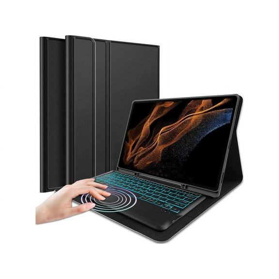 Bluetooth Touchpad Keyboard Case for Samsung Galaxy Tab S10 Ultra 2024 / S9 Ultra 2023 / S8 Ultra 2022 14.6 Inch 7 Colors Backlight Wireless Trackpad Keyboard & PU Stand Cover with Pen Holder