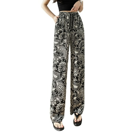 

Grianlook Wide Leg Pants for Women High Waisted Casual Workout Pajamas Pants Loose Flowy Summer Beach Pants with Pockets