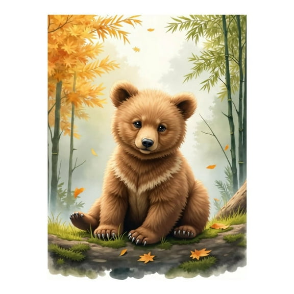 Diamond Art Kit for Adults, Adorable Bear Autumn Leaves Scene Diamond Painting for Adults Beginners, DIY Diamond Art Painting Kits, 5D Diamond Painting Crafts for Home Decor 12x16 Frameless