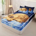 thumbnail image 2 of Homewish Lovely Golden Retriever Zipper Twin Comforter Sets with Fitted Sheet and 2 Pillowcases,Cartoon Dog Zipper Bedding Set,White Clouds Decor,Navy Blue Reversible,4pcs, 2 of 8