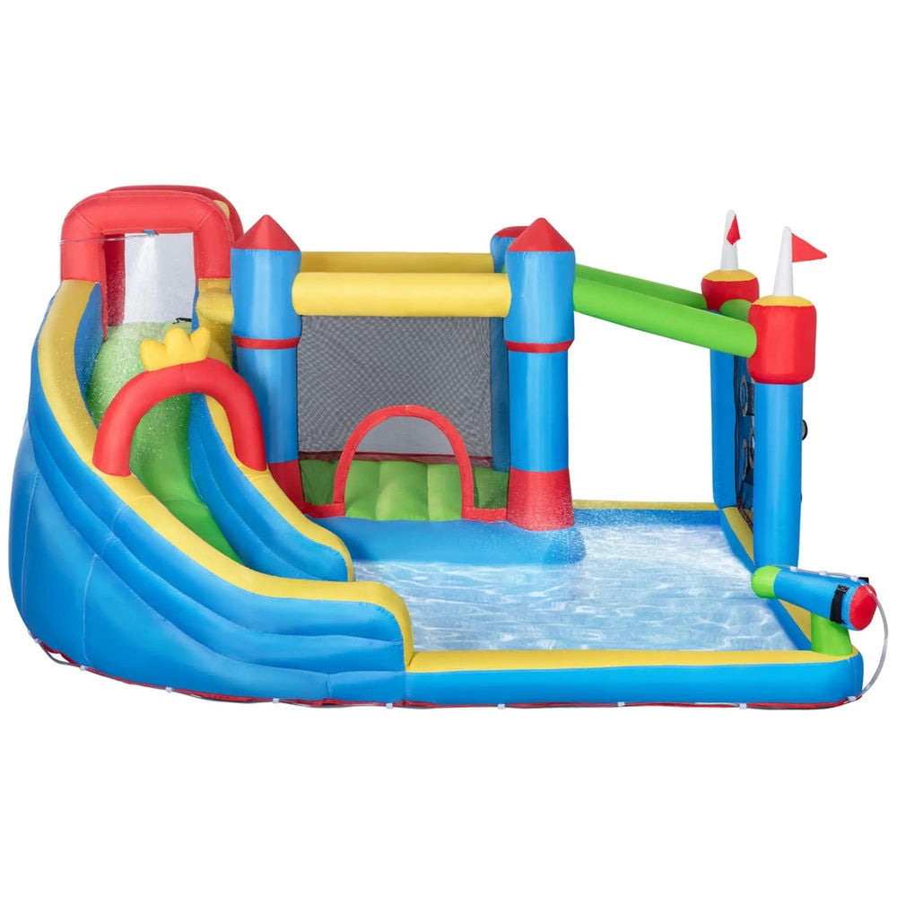 Topcobe 6-in-1 Inflatable Bounce House with Slide, Climbing Wall, Water Cannon, Inflatable Water Slide for Kids with 2 Min. Inflation without Inflator, Kids Bounce House for Kids Backyard Activity