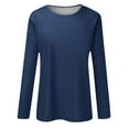 thumbnail image 4 of Women's Solid Color T-shirt Long Sleeves Pullover Round Neck Blouse 2025 Trendy Casual Tops,Navy,S, 4 of 5