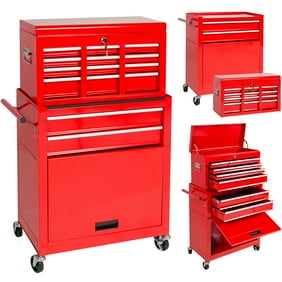 Stanley 5 Drawer Chest And Cabinet Combo With Bi Fold Doors Red