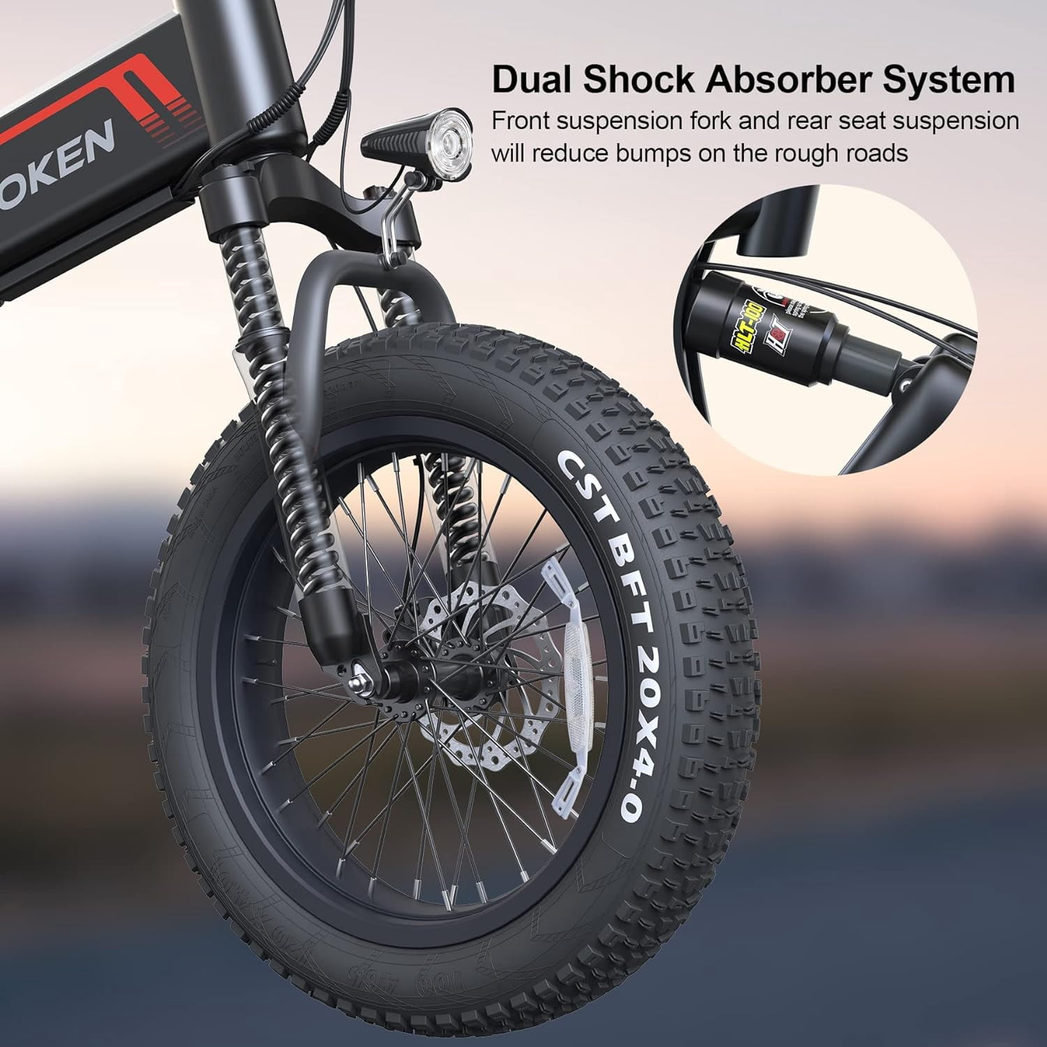 Wooken 20"X4.0 Fat Tire Electric Bike for Adults, 500W Foldable Electric Bicycle with 48V 10Ah Built-in Battery, Shimano 7 Speed, Dual Shock Absorber