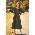 thumbnail image 5 of Women's 2023 Fall Midi Dress Casual Long Sleeve V Neck Swiss Dot Pleated A Line Flowy Dresses, 5 of 9