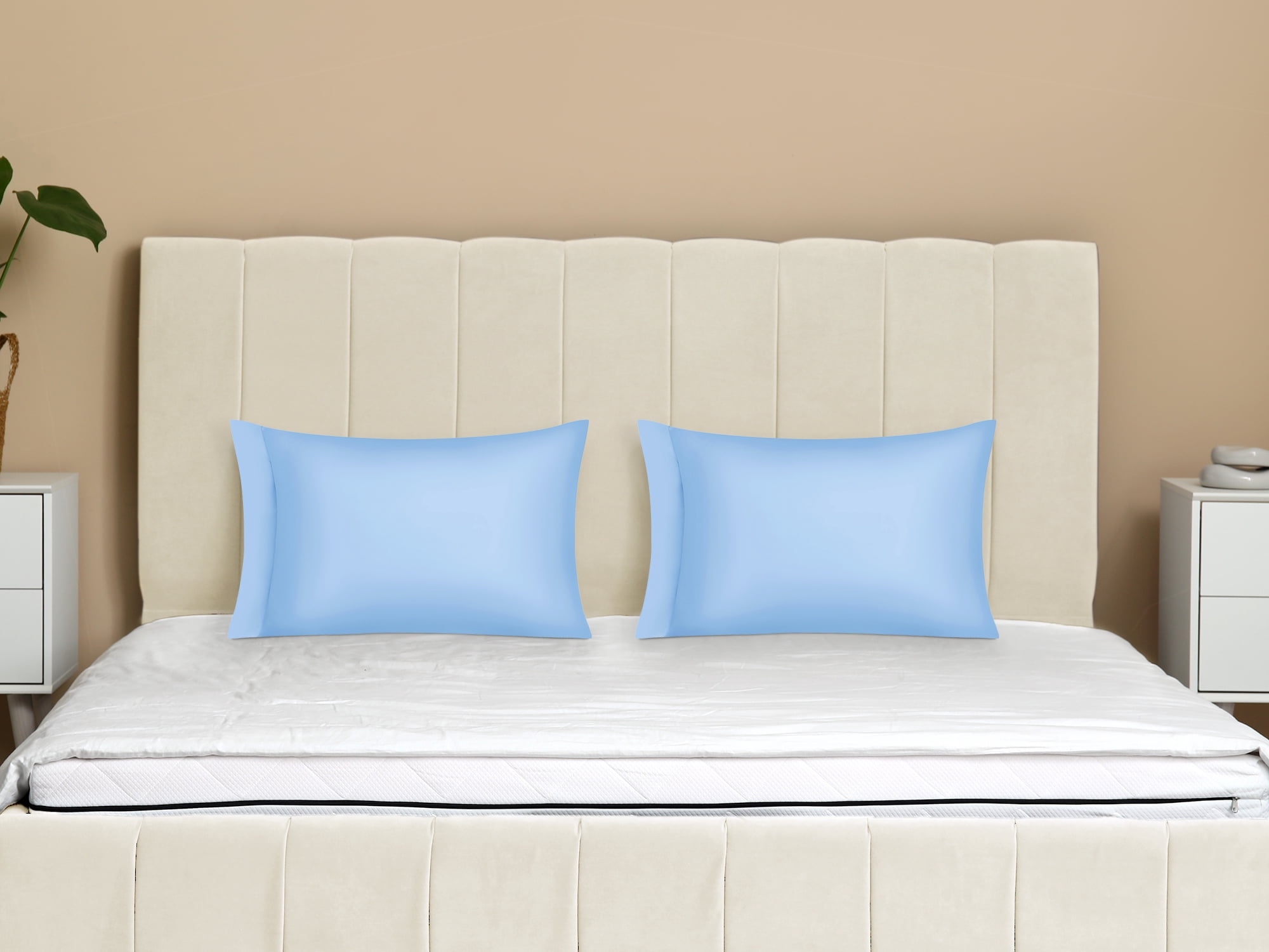 Unique Bargains Satin Pillow Cases Set of 2 Cooling Pillow Covers Queen Sky Blue
