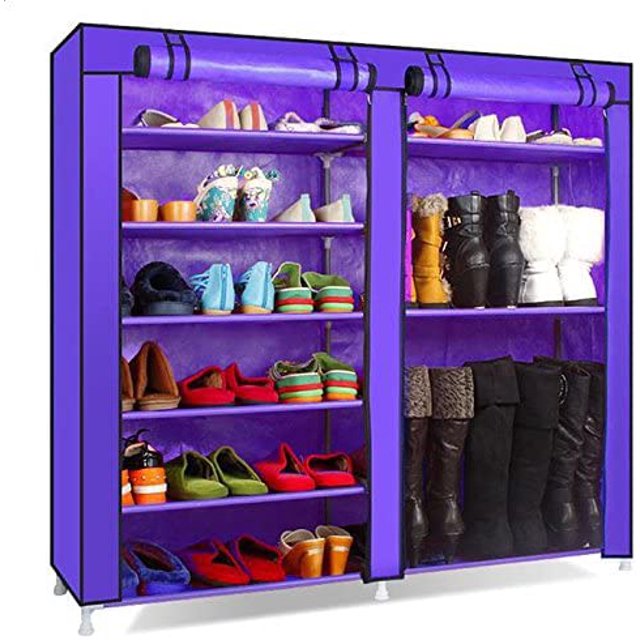 9 Tier 9 Lattices Non Woven Fabric Shoe Rack,Free Standing Shoe Racks,Shoes Racks Organizer for Closet,Stackable Shoe Rack,with Side Pocket,for Doorway, Corridor, Balcony, Living Room (Grey)