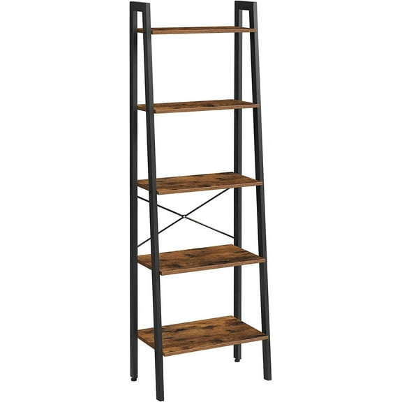5 Tier Vintage Ladder Shelf Bookshelf Industrial Bookcase Storage Rack Rustic Brown